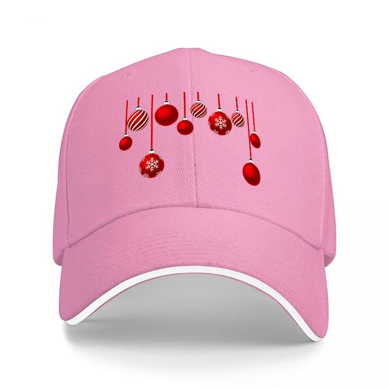 Christmas Ornaments Black Baseball Cap Holiday Design Red Baubles Pattern Fashion Accessory for Men and Women Casual Wear