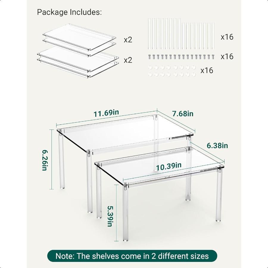 

Акриловый органайзер для шкафа, набор из 2 штук, органайзер для полок, органайзер для специй для шкафа, стола, столешницы, штабелируемые полки United States