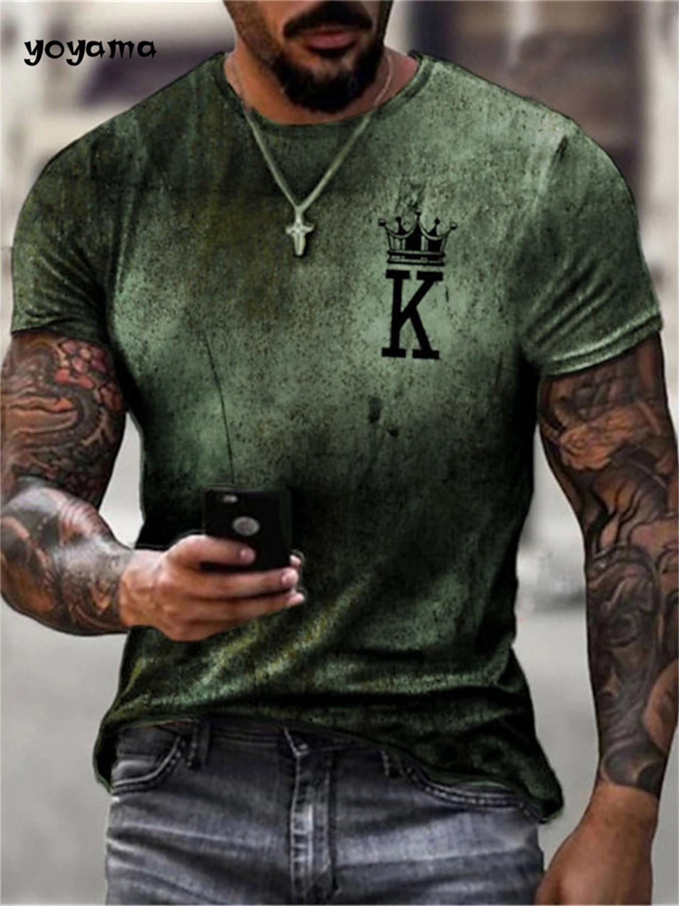 

Винтажная мужская футболка с принтом буквы K, мужская футболка с коротким рукавом, свободные повседневные топы, летняя мужская уличная одежда для активного отдыха 2XL