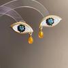 Pleated Crystal Devil's Eye Earrings Devil's Eye Vintage Long Drop Earrings  Girls