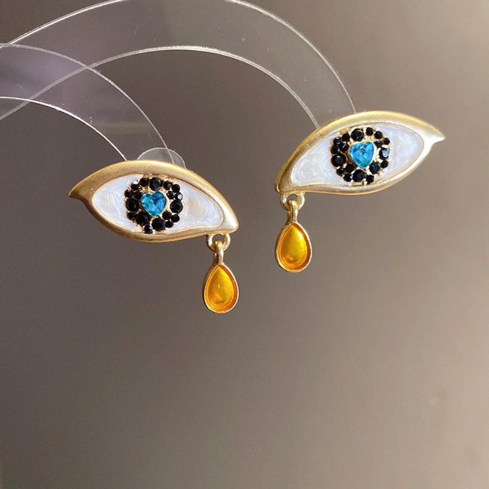 Pleated Crystal Devil's Eye Earrings Devil's Eye Vintage Long Drop Earrings  Girls