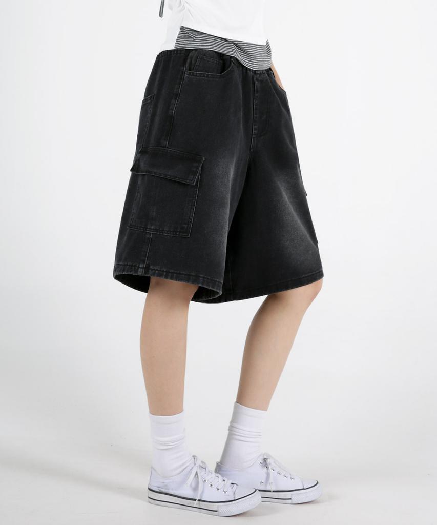 UMM Women'S Elastic Waist Bermuda Cargo Cool Denim Shorts 2 Colors