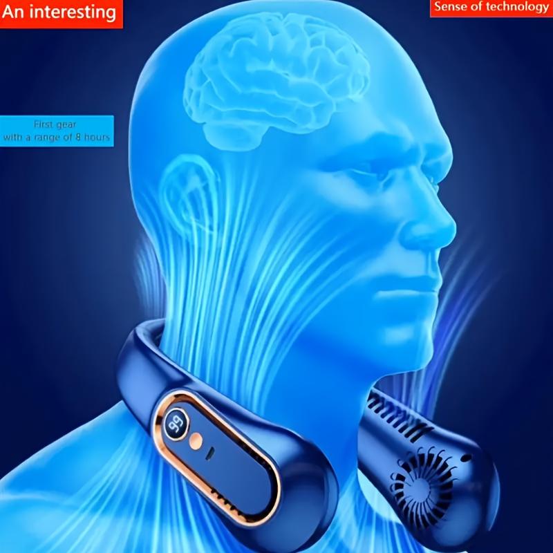 Portable Wearable Bladeless Neck Fan - 5 Wind Speeds, Digital Display, Rechargeable Lithium Battery, and ABS Material for Indoor and Outdoor Use
