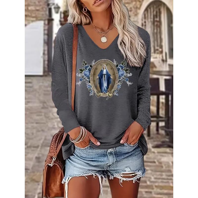Modisches Damen V-Ausschnitt Langarm 3D Lässiges Farbprint Lässiges Langarm V-Ausschnitt T-Shirt