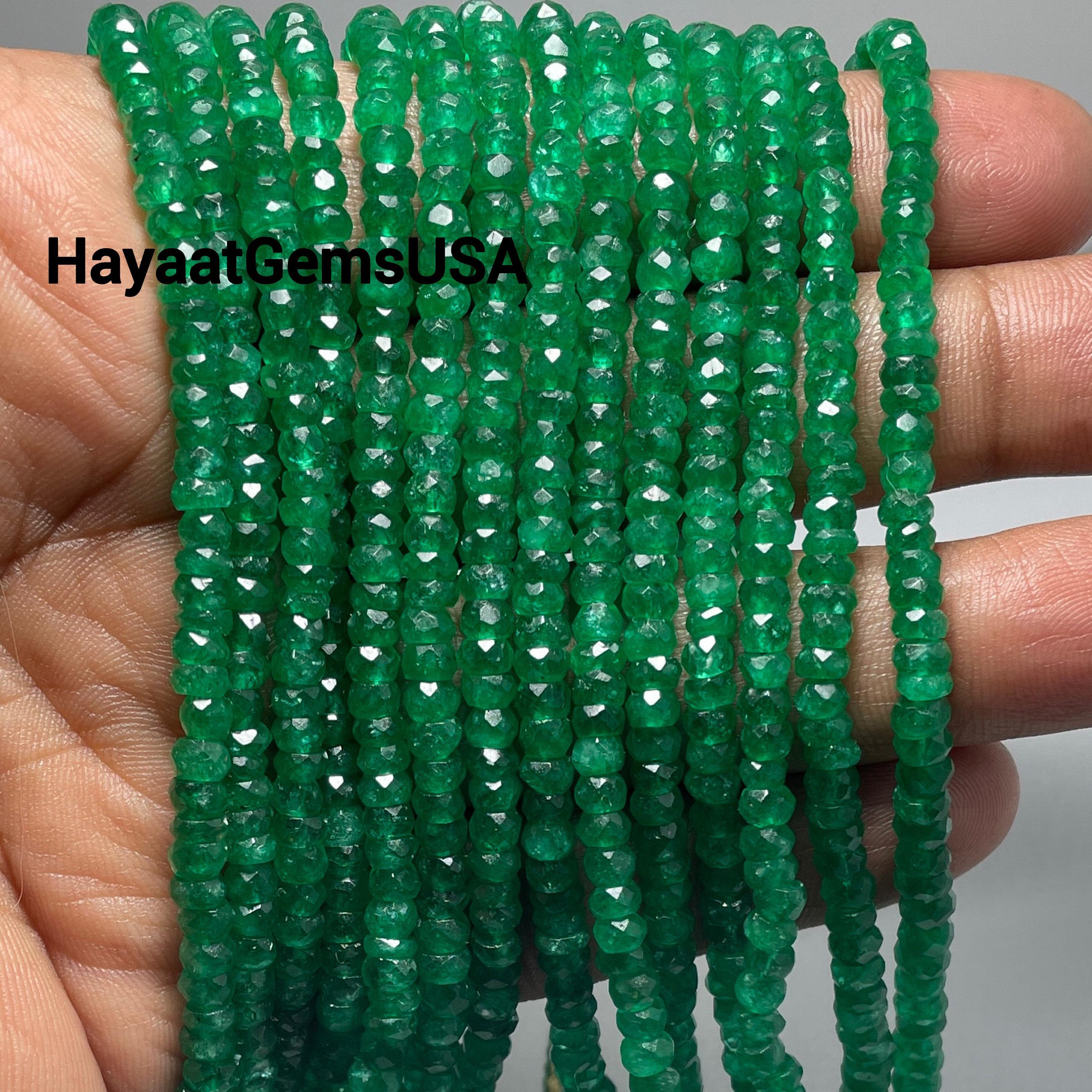 Natural Emerald Faceted Beads: Zambian Gemstone, 4-5mm Loose Beads 4 Inch