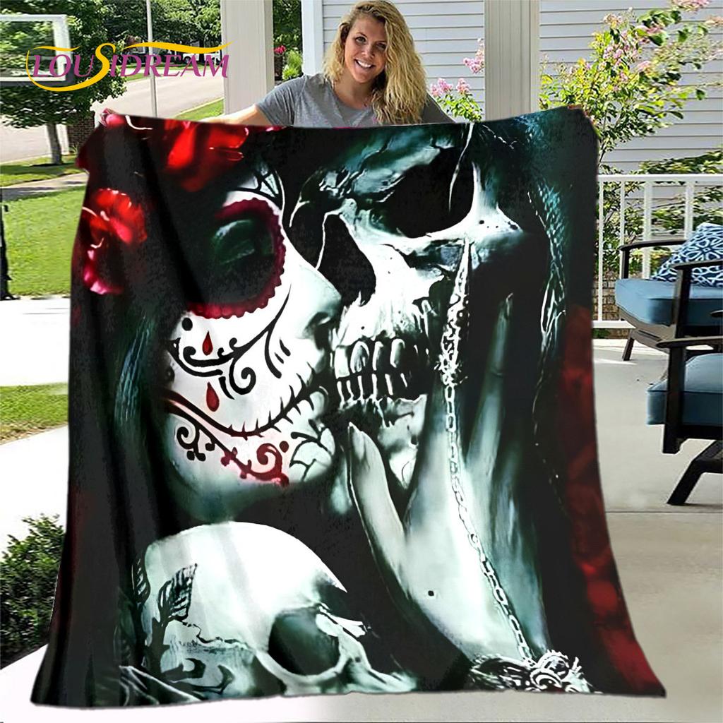 Gothic Horror Female Skull Dead Girl 3D Soft Plush Blanket,Flannel Blanket Throw Blanket for Living Room Bedroom Bed Sofa Picnic