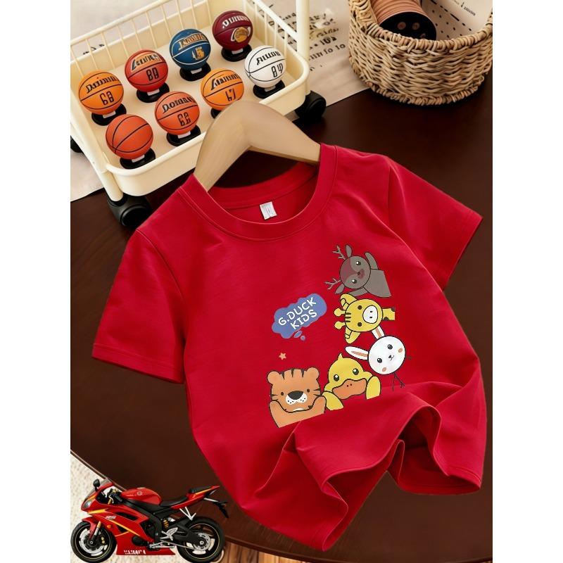 Kids Crewneck Short Sleeve T-Shirt, Cute Cartoon Placement Print