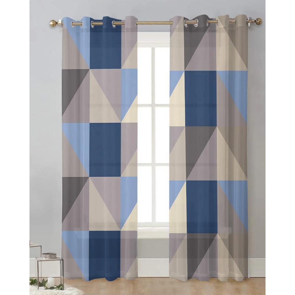 Geometric Triangle Sheer Drapes for Bedroom Living Room Decoration Window Curtain for Kitchen Curtain Panels