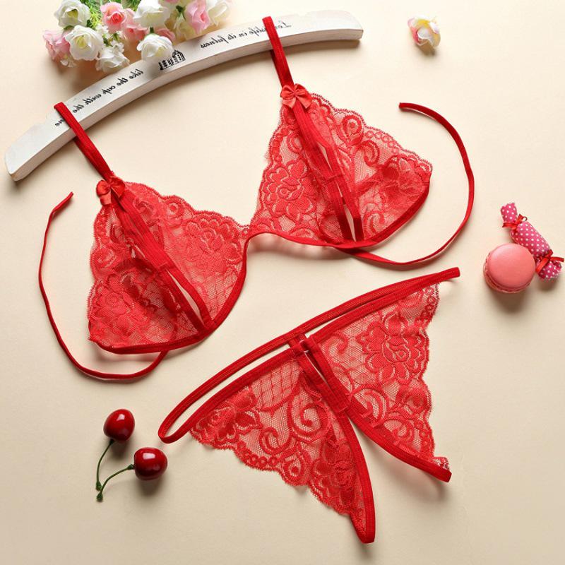 Sexy Lace Open-Cup & Open-Crotch Lingerie Set with Mesh