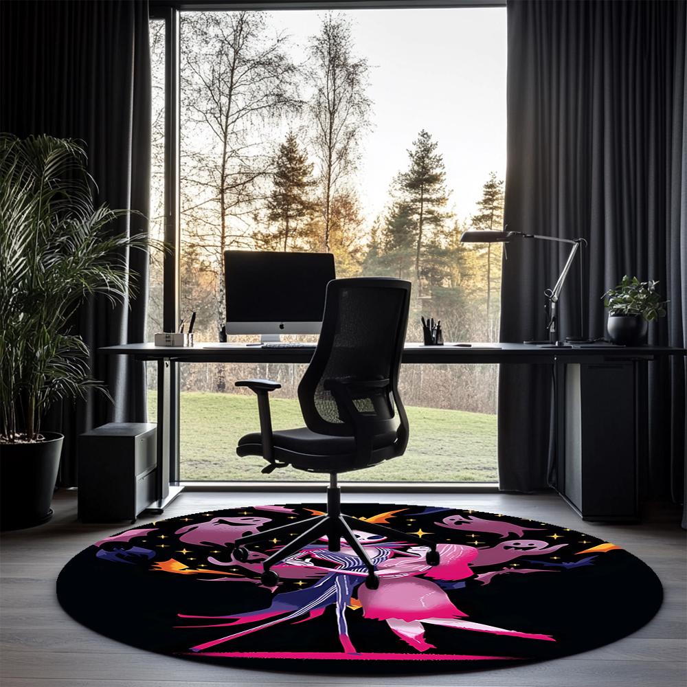 The Nightmare Before Christmas Printed Round Rug Carpet Chair Rug Area Rug Entryway Doormats,for Office Chair Living Room Bedroom Kitchen Room.