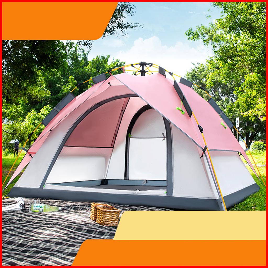 Camping Tent Oxford Cloth Automatic Pop Up Waterproof Double Layer Family Tent for Hiking Traveling Backpacking Pink