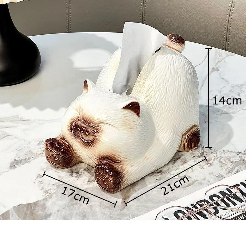 Lovely Siamese Kitten Ceramic Tissue Box Coffee Table Desk Decoration Cartoon Cat Tissue Box Bedside Table Paper Towel Case