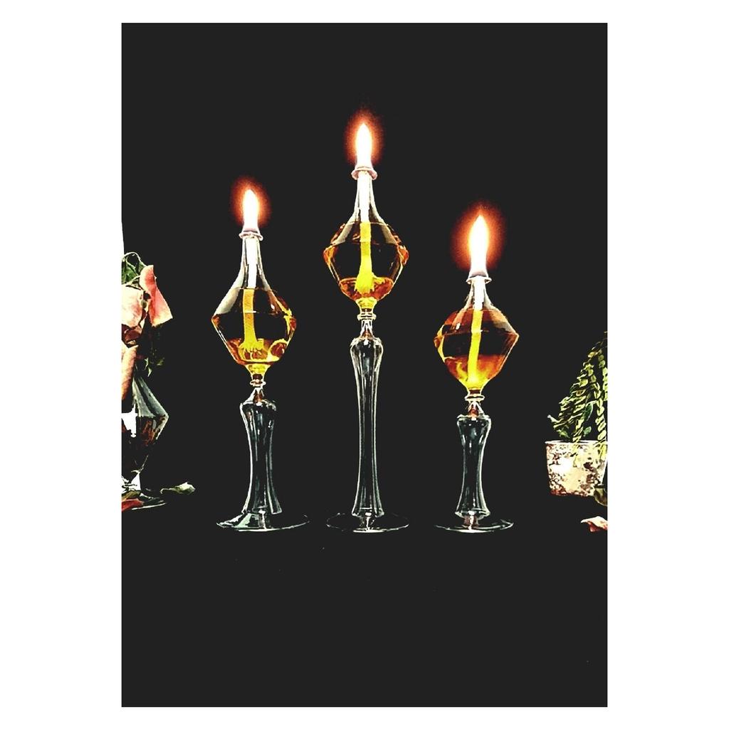 Footed Diamond Glass Lamp Set Of 3 Oil Lamp