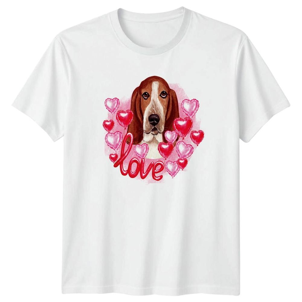 Love Basset Hound Watercolor Hearts TShirt Dog Owner Pets Valentines Day S