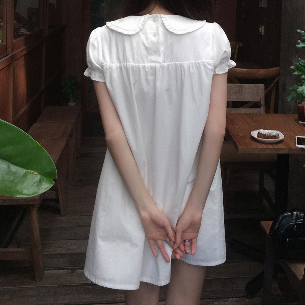 First love small white dress spring 2026 summer sweet age-reducing doll collar short-sleeved dress small loose skirt