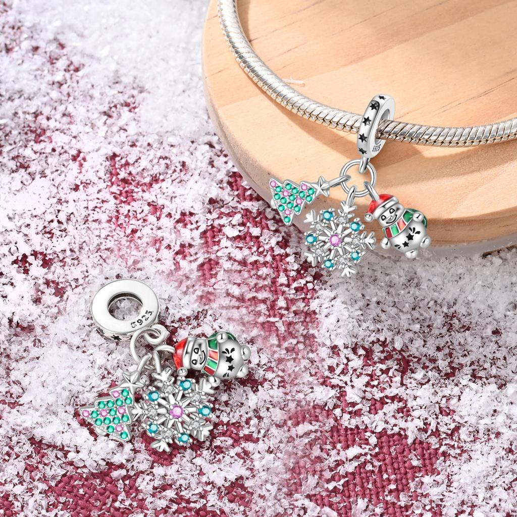 Copper Charms Original Snowman Snowflake Beads Fit Bracelet Jewelry Diy Lady'S Gift Aaccessory