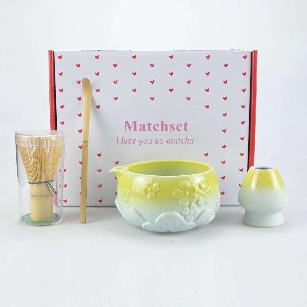 4pcs Matcha Set, Matcha Beginner Set including Ceramic Matcha Bowl, Matcha Blender, Matcha Sieve, Matcha Spoon, Song Dynasty Tea