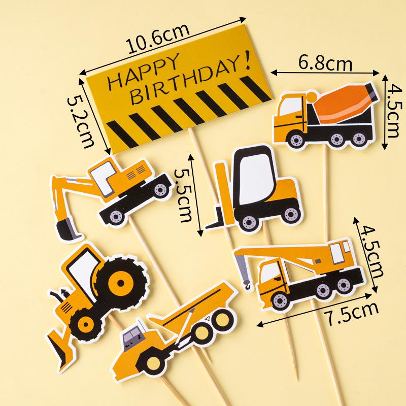 Kids  Construction Vehicle Birthday Cake Decorations: Excavators, Bulldozers, Cranes, and Roadblock Accessories