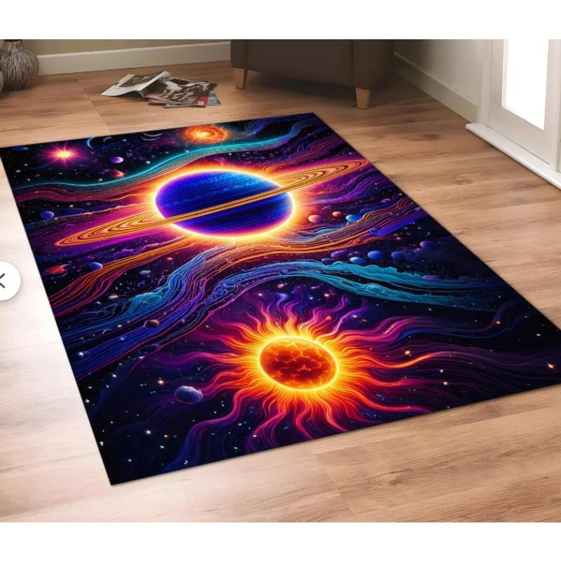 Cosmic Astrology Print Rug Saturn Universe Pattern Washable Non-Slip Floor Mat with Unique Moon Decor for Home Having Aesthetic