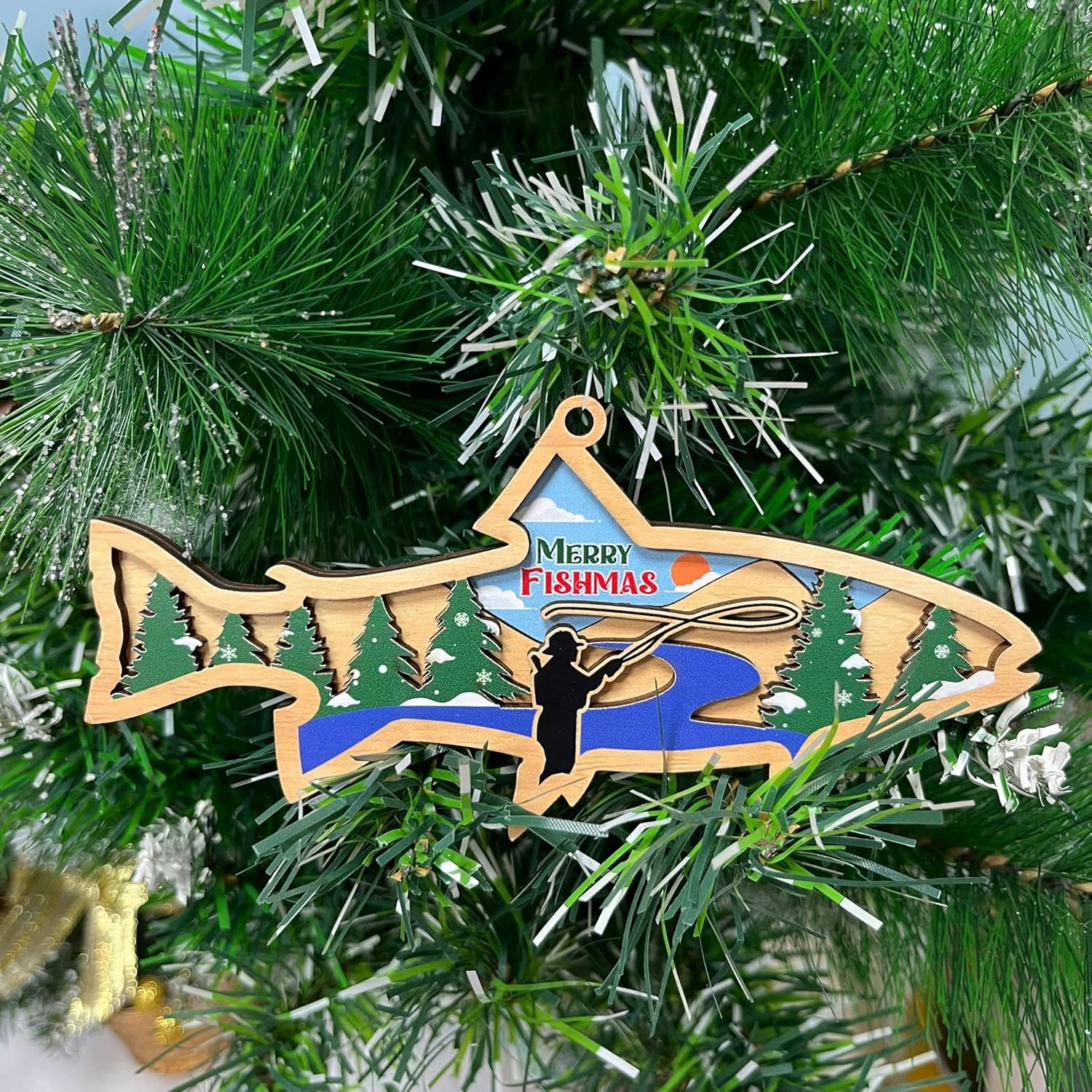 Trout Fish Wooden Hanging Ornament, Fishing Gift for Fisherman, Father, Grandpa, Fishing Lover Trout Fish Fishing Wood