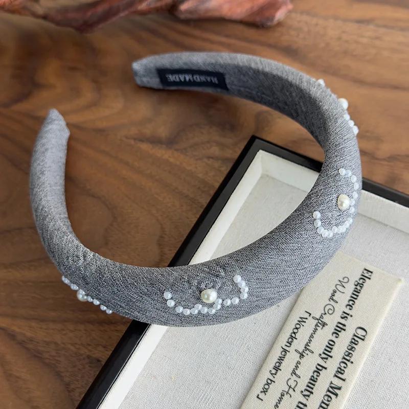 Retro Print Flowers Pearl Hair Tie Headbands Women Temperament Head Rope Hair Hoop Female Hair Accessories Fashion Headdress New