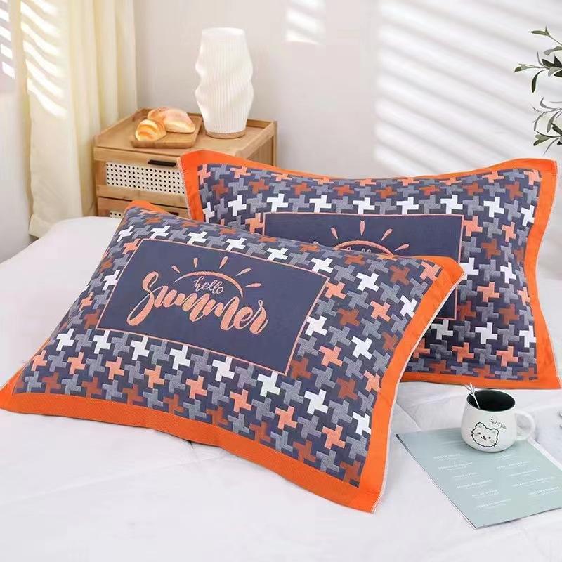 Gauze Multi-layer Pillow Towel Colored Woven Jacquard Cotton Student Children Couple Home Soft and Comfortable Large Pillow Towel