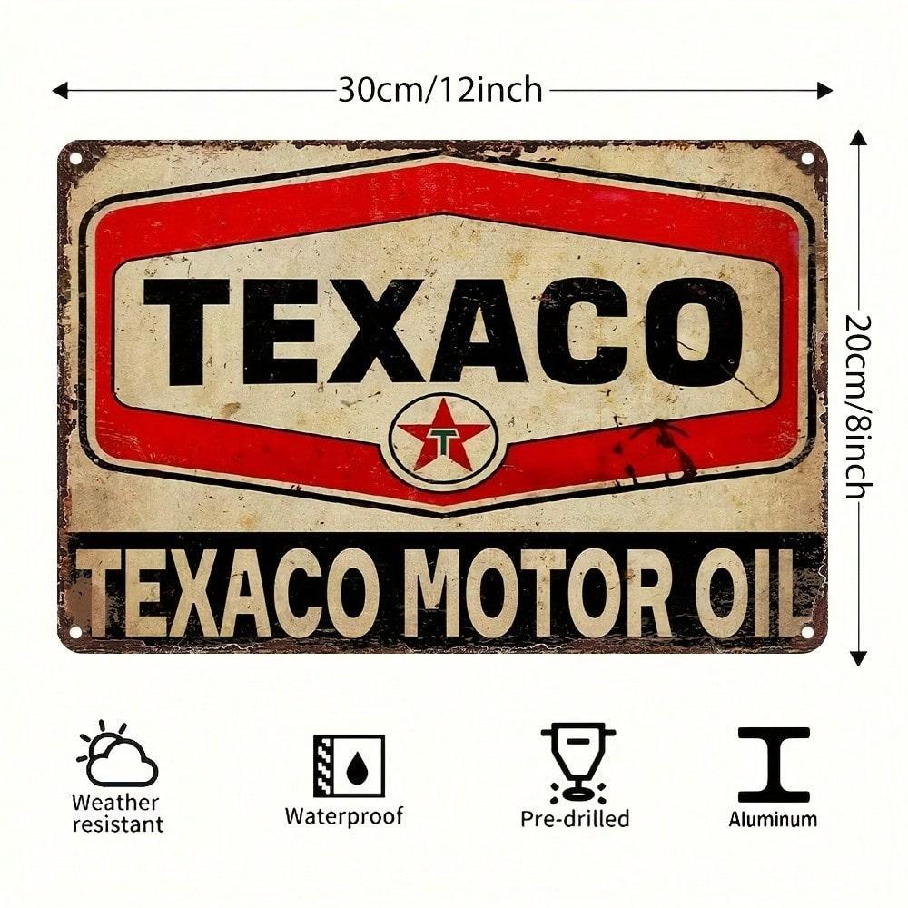 Vintage Texaco Motor Oil Metal Sign, Retro Automotive Wall Art, Garage Man Cave Decor Statement Piece for Car Enthusiasts