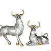 1 Pair Statue Bull Sculpture Figurine Lucky Craftwork for Bookshelf Desk Living Room Christmas Gift