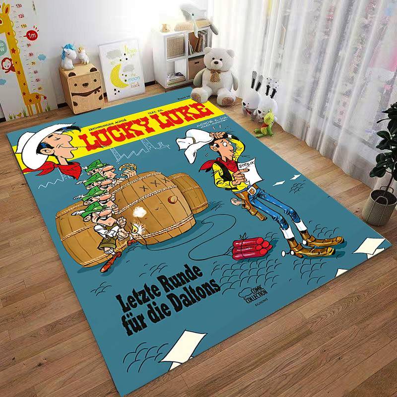 Lucky Luke Last Round Daltons Dynamite Blue Comic Cover for living room bedroom dorm decor vintage retro distressed print printed carpet rug