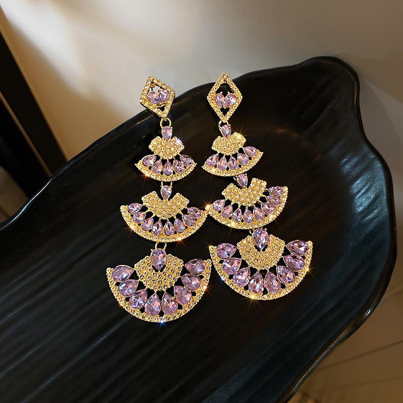 Silver Needle Diamond-Inlaid Acrylic Tassel Earrings: Luxurious Ethnic Style Studs for Women