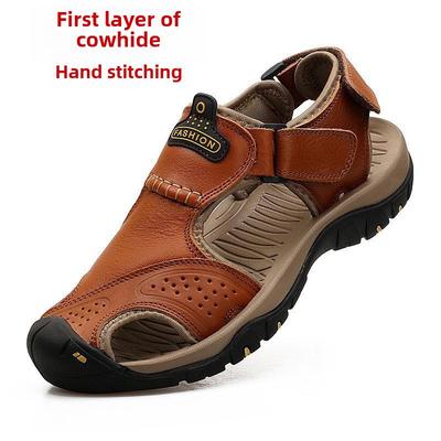 Men's Genuine Leather Summer Sandals: Comfortable, Non-slip Beach Shoes for Casual Outdoor Wear.