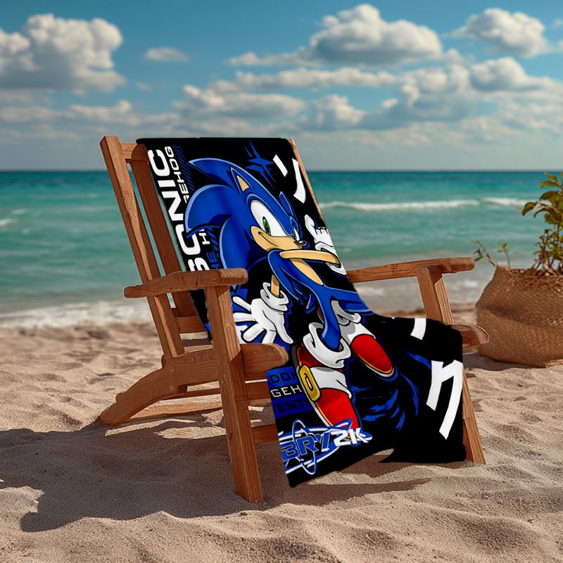 Ultra-Soft Beach Towel with Sonic Theme,Ideal for Pool - Camping, Diving - Perfect Travel Essential, Vibrant Beach Towel.