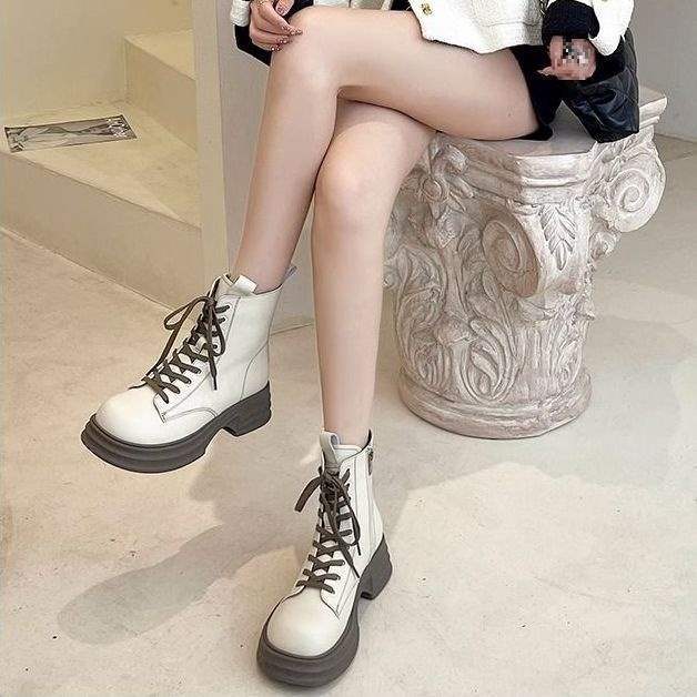 Martin Boots Women's 2025 New British Brown Boots Spring and Autumn Single Boots Heightened Platform Short Boots Thick Velvet Snow Boots