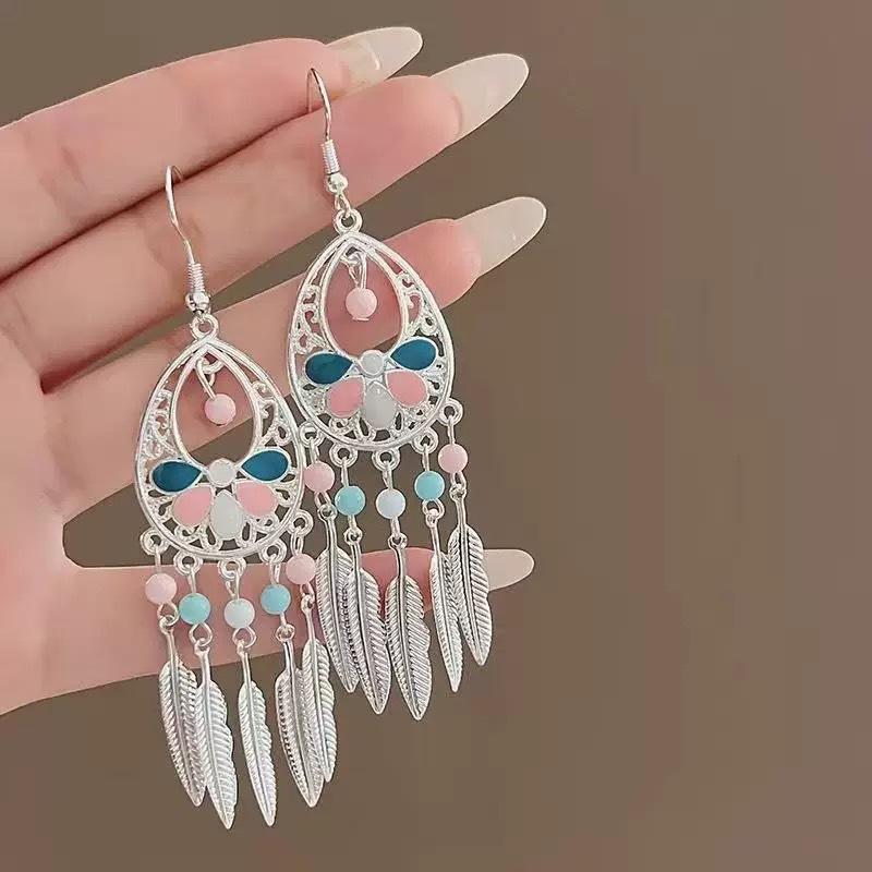 Ethnic Bohemian Long Tassel Earrings Vintage Beach Vacation Jewelry Retro Drop Dangle Ear Accessories For Women