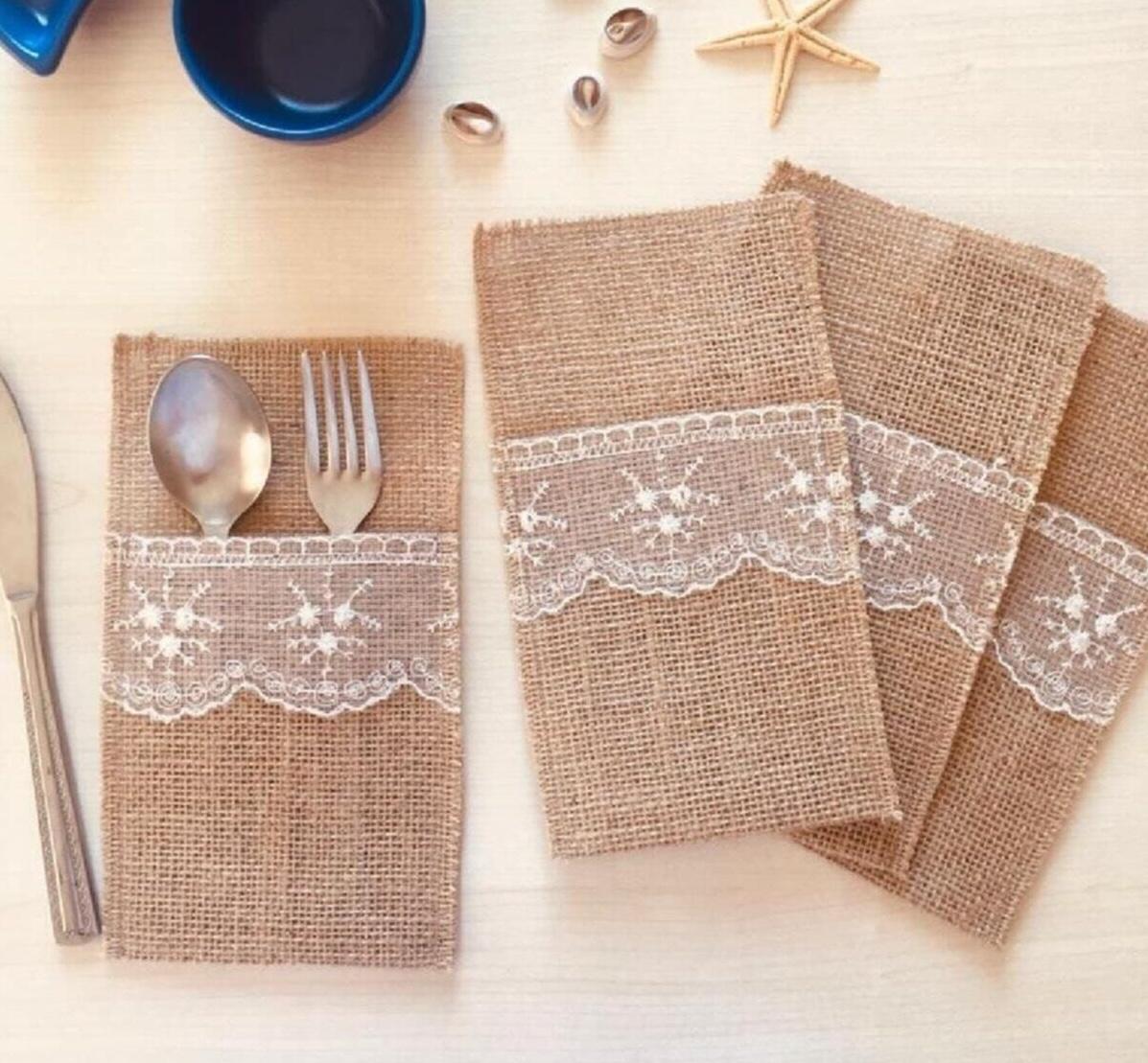 

Handmade Jute Fabric 12-Piece Spoon Holder with Lace Home Kitchen Food Presentation Standart коричневий