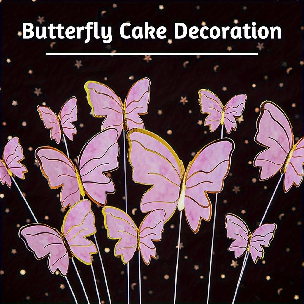 10Pcs Purple Butterflies for Cake Birthday Decorations Wedding Fairy Party Cake Butterflies for Birthday Wall Sticker Decal for Halloween