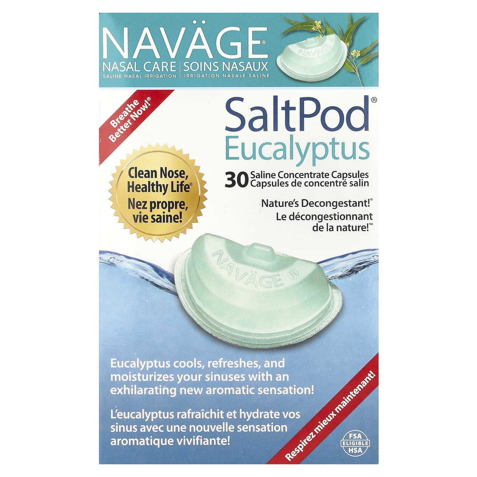 

Уход за носом, Солевой назальный душ, Saltpod® Эвкалипт, Капсулы с солевым концентратом, 30