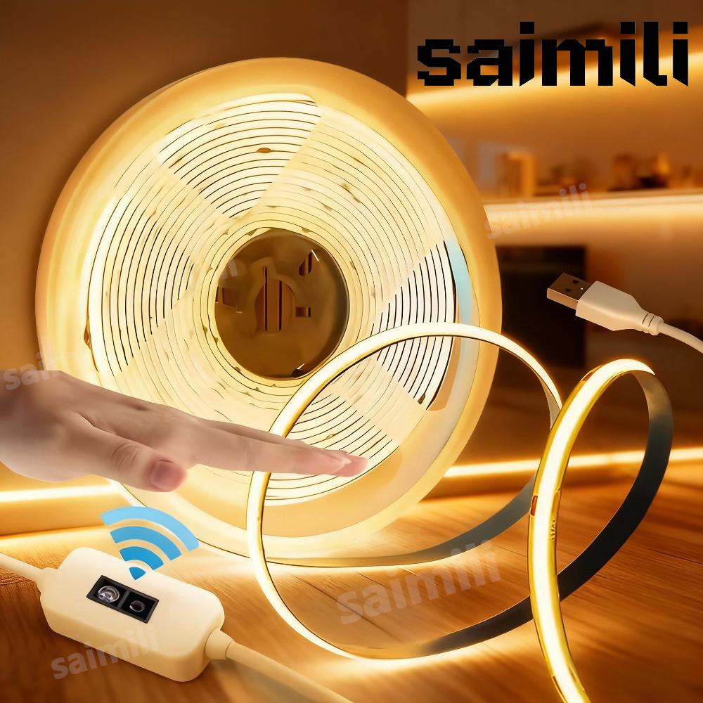 5V COB LED Strip Light with Hand Sweep Sensor USB Dimmable Flexible Light for Bedroom TV Mirror Backlight Kitchen Wall Decor