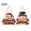 Christmas Tree Wall Decor 2D Flat Wooden Door Hanger Sign, Santa & Snowman Welcome Cartoon Ornaments Hanging Plaque, Merry Front for Indoor
