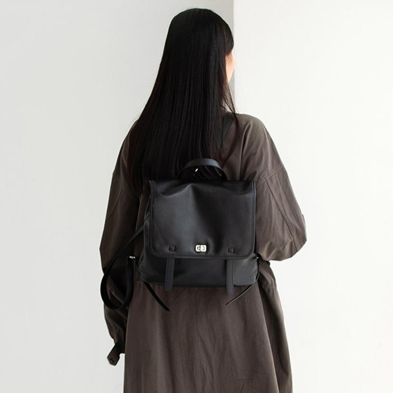 First layer cowhide backpack women's niche retro premium texture leather commuter large capacity laptop backpack