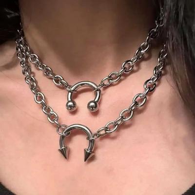 Pointed Cone Clip Necklace Punk Gothic Choker Y2k Rock Jewelry For Women Men Unique Spiked Collar