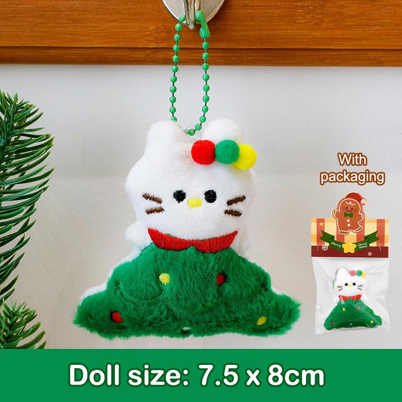 Cute Kitty Plush Keychain Christmas Tree Shaped Cartoon Plush Doll Backpack Hanging Chain Detachable Keychain Christmas Kid Gift