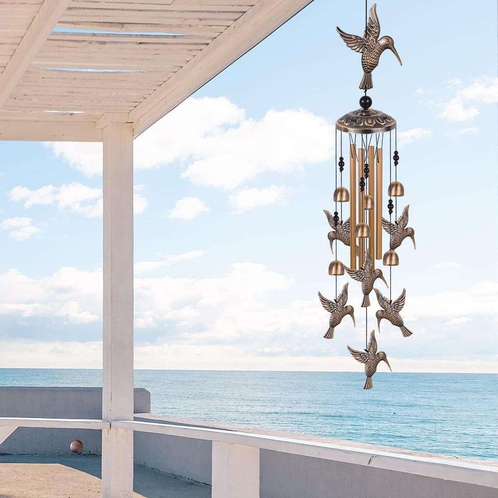 Solawindchime Outdoor Hummingbird Wind Chimes, Hummingbird Bronze Wind Chimes, Gift Wind Chime, Hummingbird Wind Bell Gifts for Women, for Home,