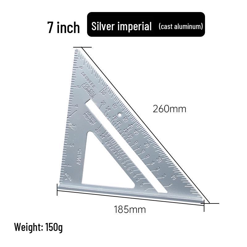 7-inch Aluminum Triangle Ruler, Black Anodized, 90° & 45° Angles, Metric/Imperial