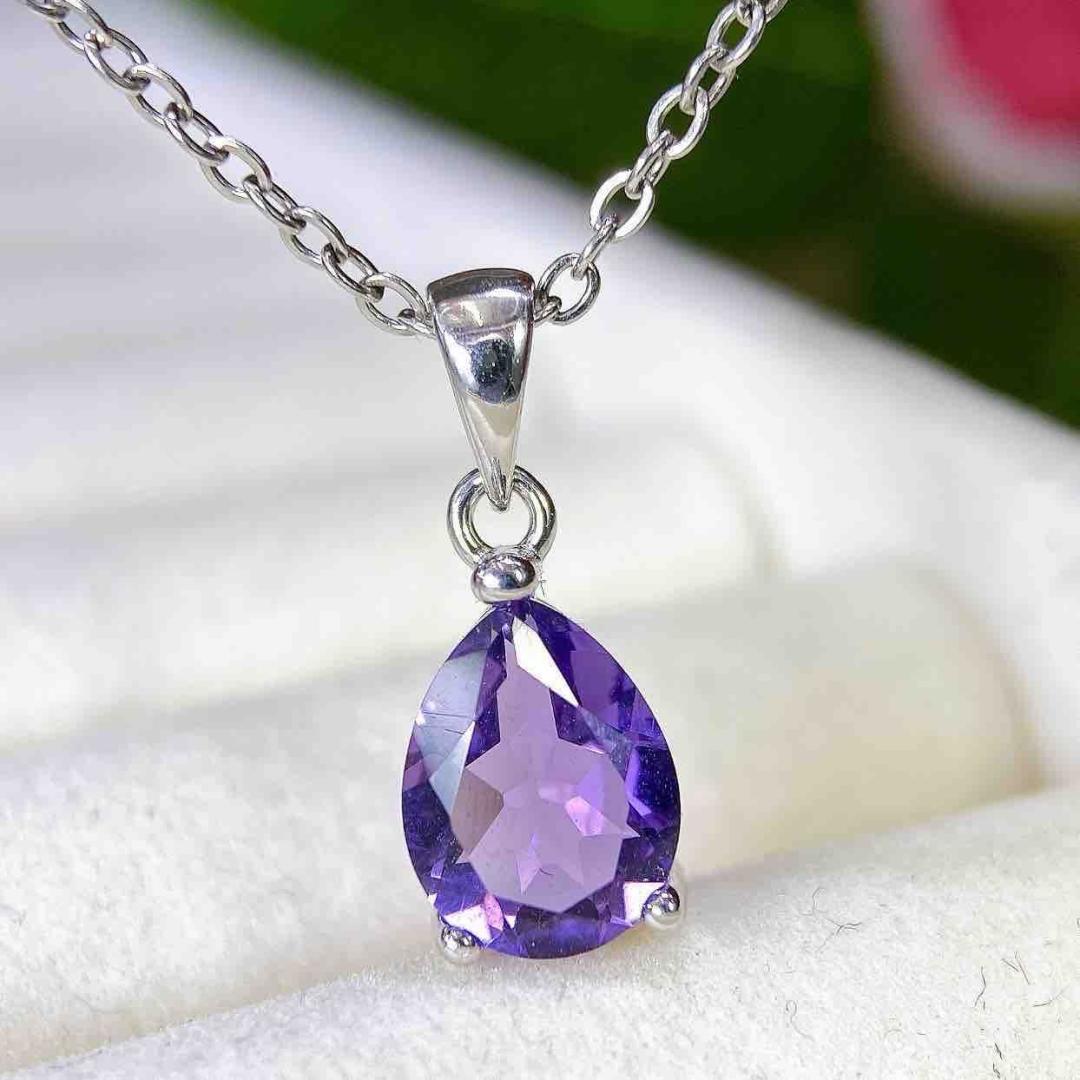 Amethyst S925 Silver Pendant: Natural Amethyst Necklace for Women, Fashionable Temperament Design. 925 Silver