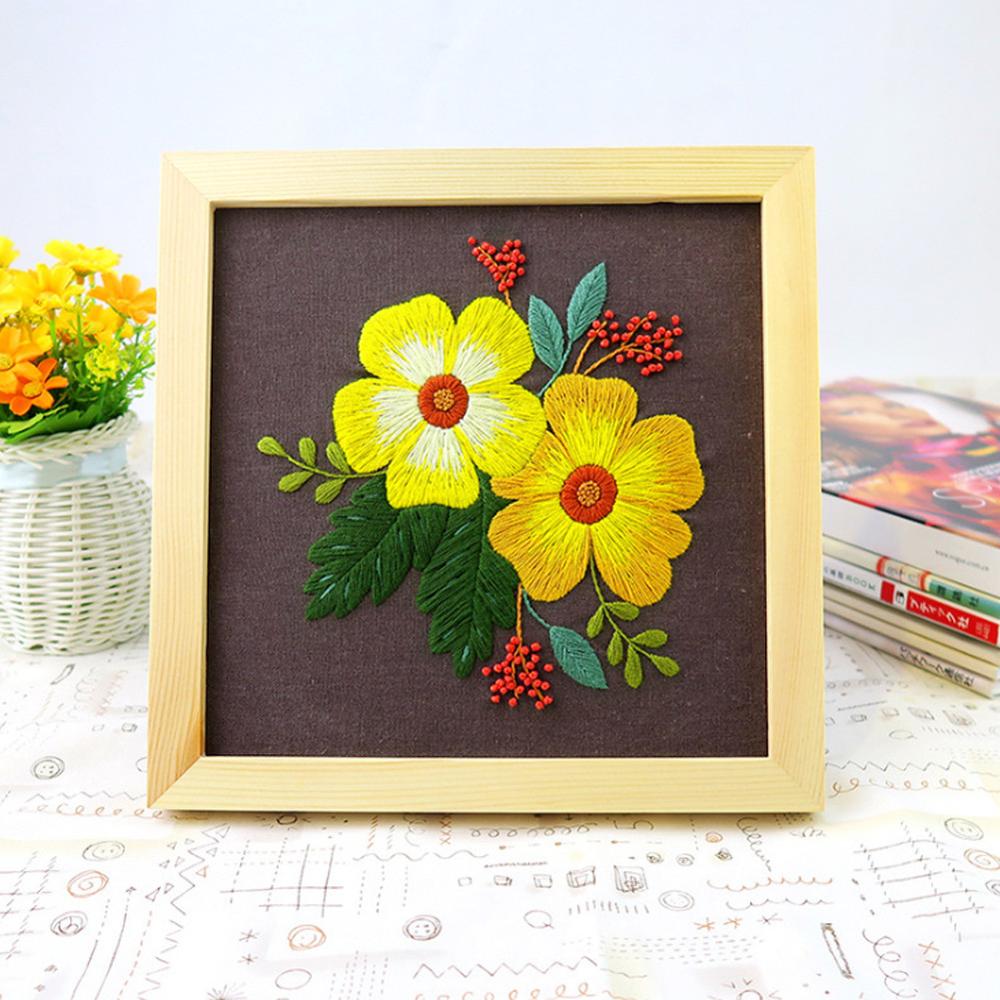 DIY Embroidery Flower Handwork Needlework for Beginner Cross Stitch Kit Ribbon Painting Embroidery Hoop Home Decoration