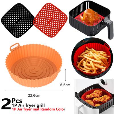 Heißluftfritteusen Zubehör Kombinationsset Silikon-Backblech Grill Pizzaofen Backblech Pfannenmatte Hähnchenkorbmatte AirFryer Silikon