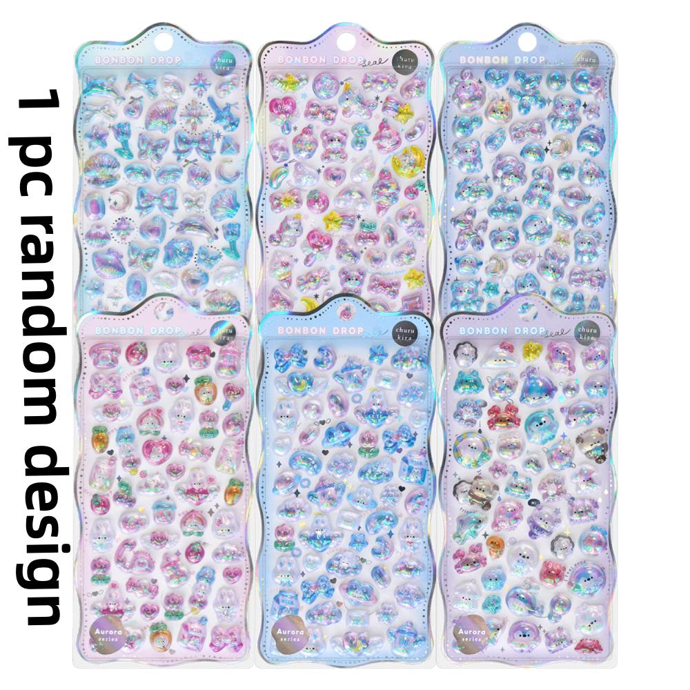 

*Cartoon Bowknot Animals Rainbow Gradient 3D Relief Stickers Adorable Stationery Diy Scrapbooking Journal Sticker Decor Art Supplies
