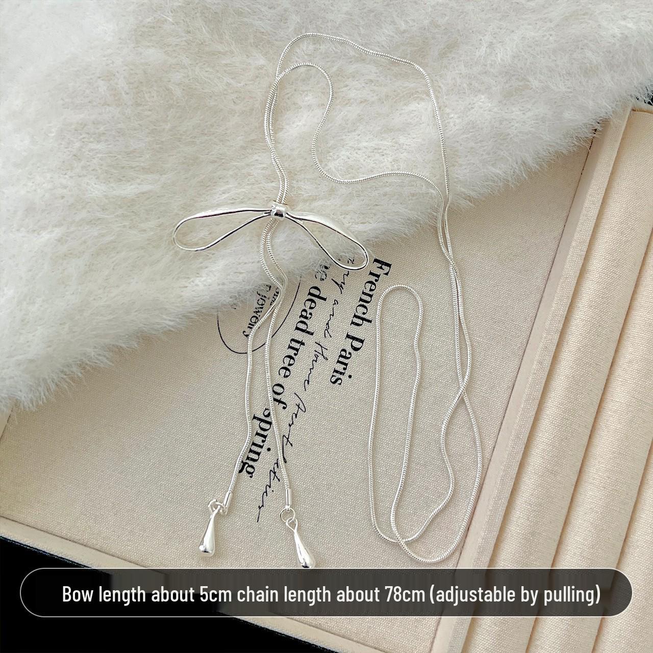 

2025 Women s Bow Tassel Necklace: Adjustable, Light Luxury Sweater Chain