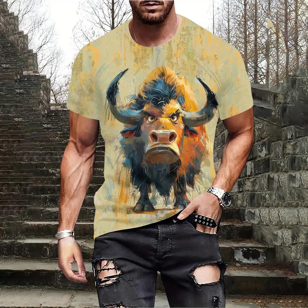 

Летняя мужская футболка, повседневная футболка с коротким рукавом, мультяшный принт с животными, 3D футболка, уличная мода, спортивная рубашка, мужская одежда больших размеров L